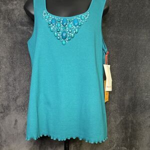 Womens Ruby RD Sleeveless Ribbed Tourquoise Jeweled Tank Size L